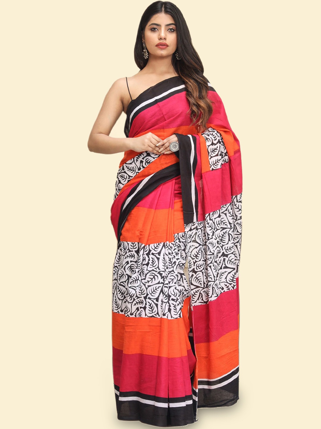 

BUTA BUTI Floral Printed Pure Cotton Saree, Pink