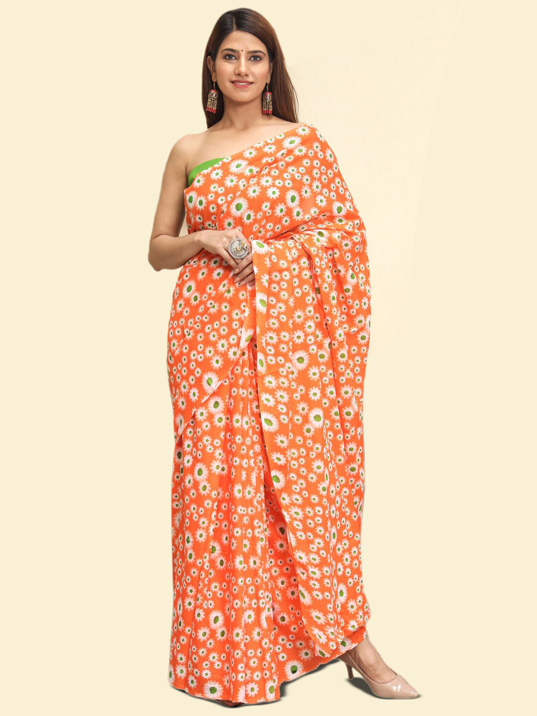 

BUTA BUTIFloral Printed Pure Cotton Saree, Orange