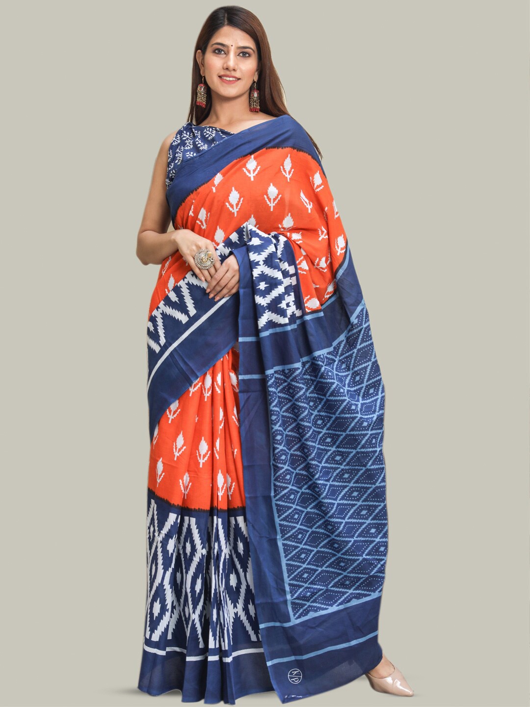 

BUTA BUTI Ethnic Motifs Printed Pure Cotton Saree, Orange