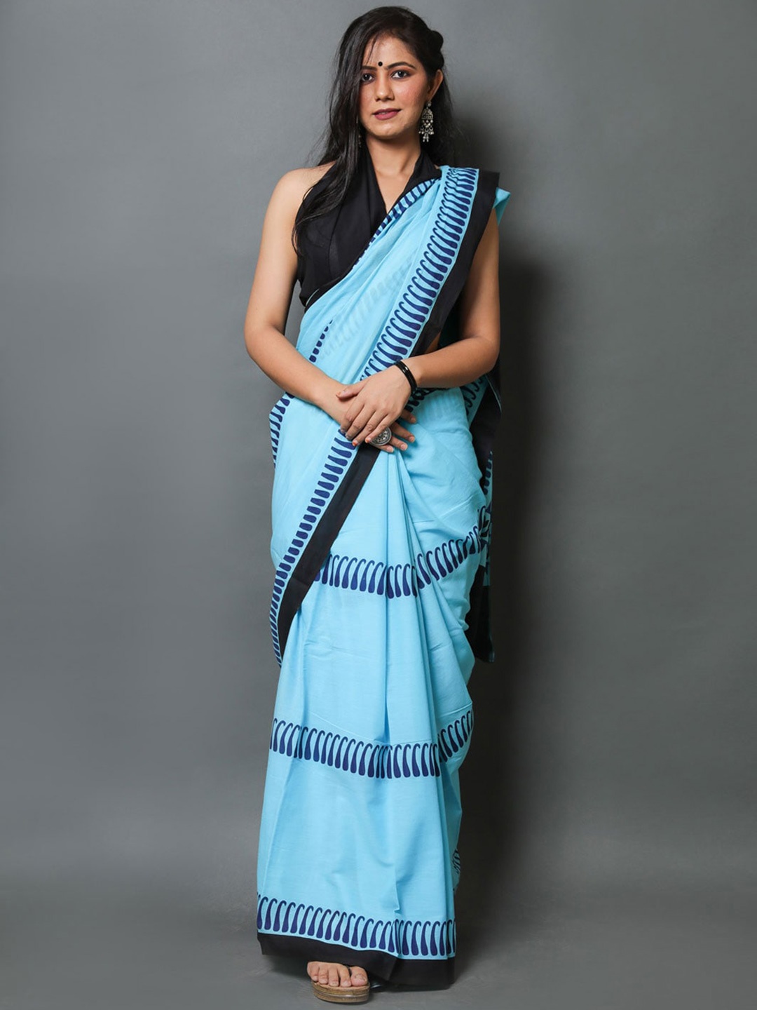 

BUTA BUTI Paisley Printed Pure Cotton Saree, Blue