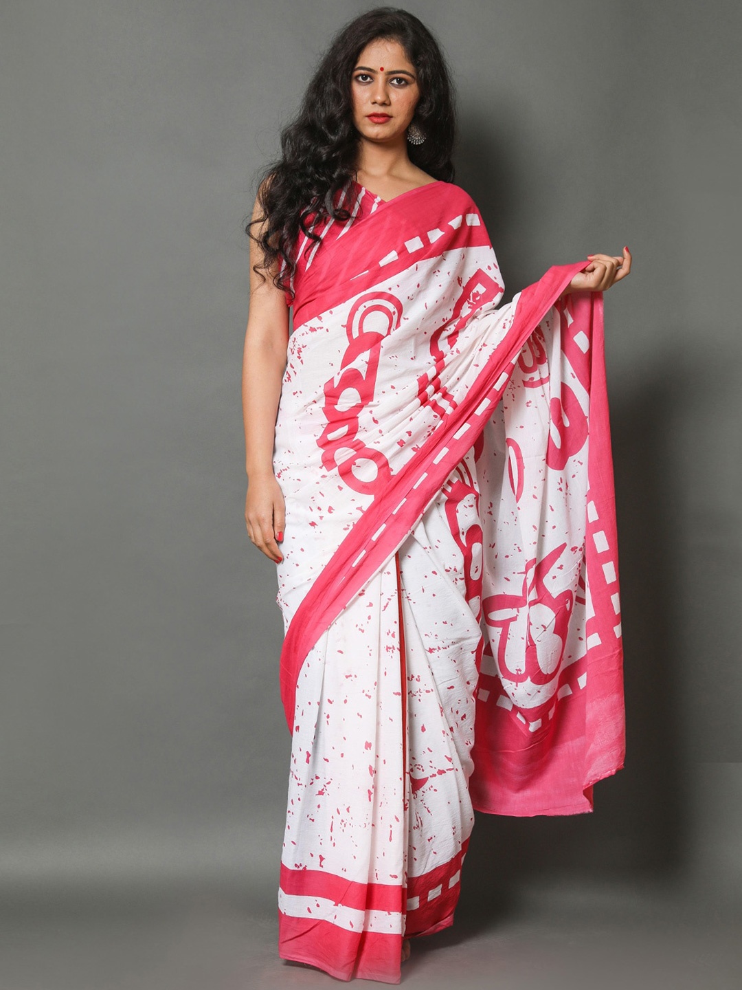 

BUTA BUTI Abstract Printed Pure Cotton Saree, Pink