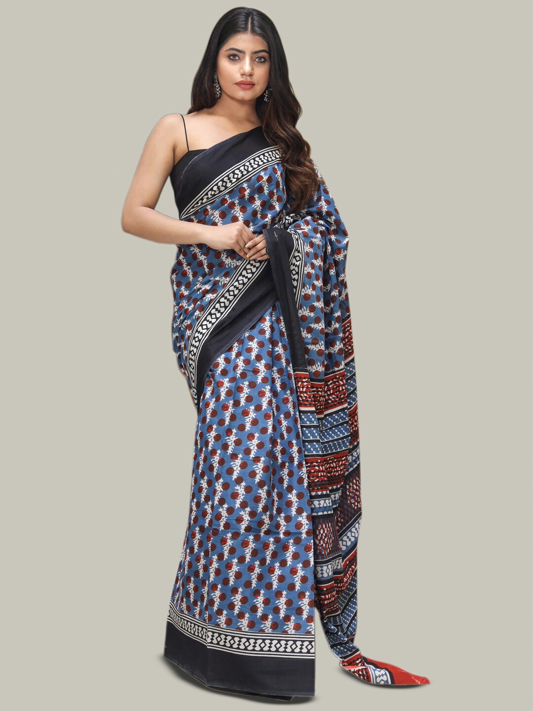 

BUTA BUTI Floral Printed Pure Cotton Saree, Blue