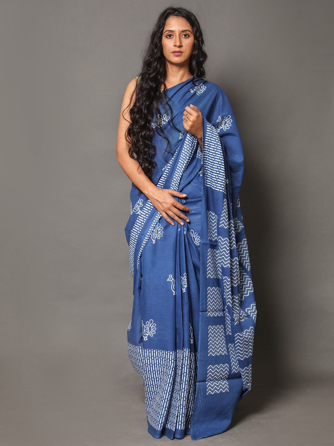 

BUTA BUTI Abstract Printed Pure Cotton Saree, Blue