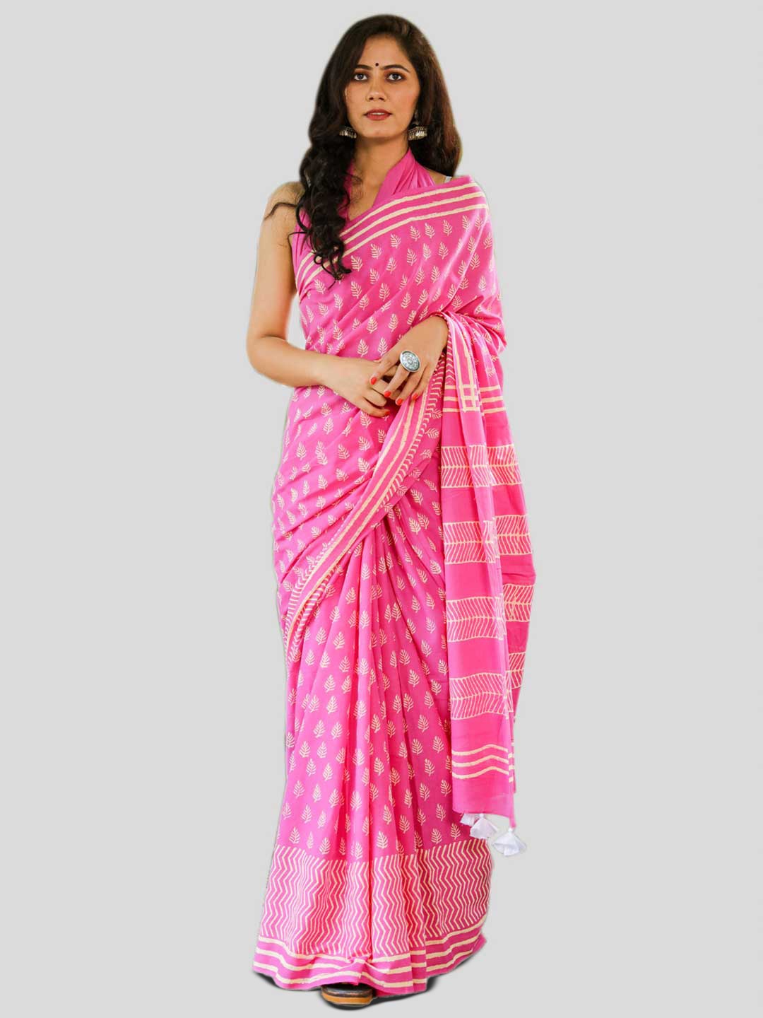 

BUTA BUTI Abstract Printed Pure Cotton Saree, Pink