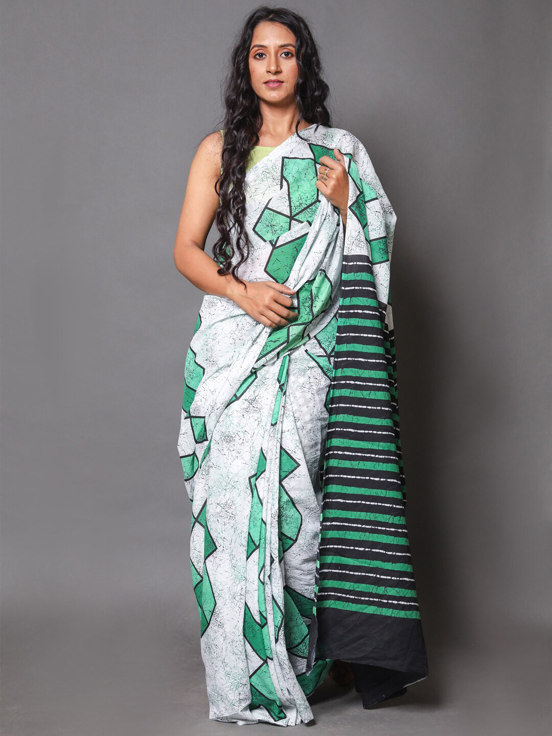 

BUTA BUTI Abstract Printed Pure Cotton Saree, White