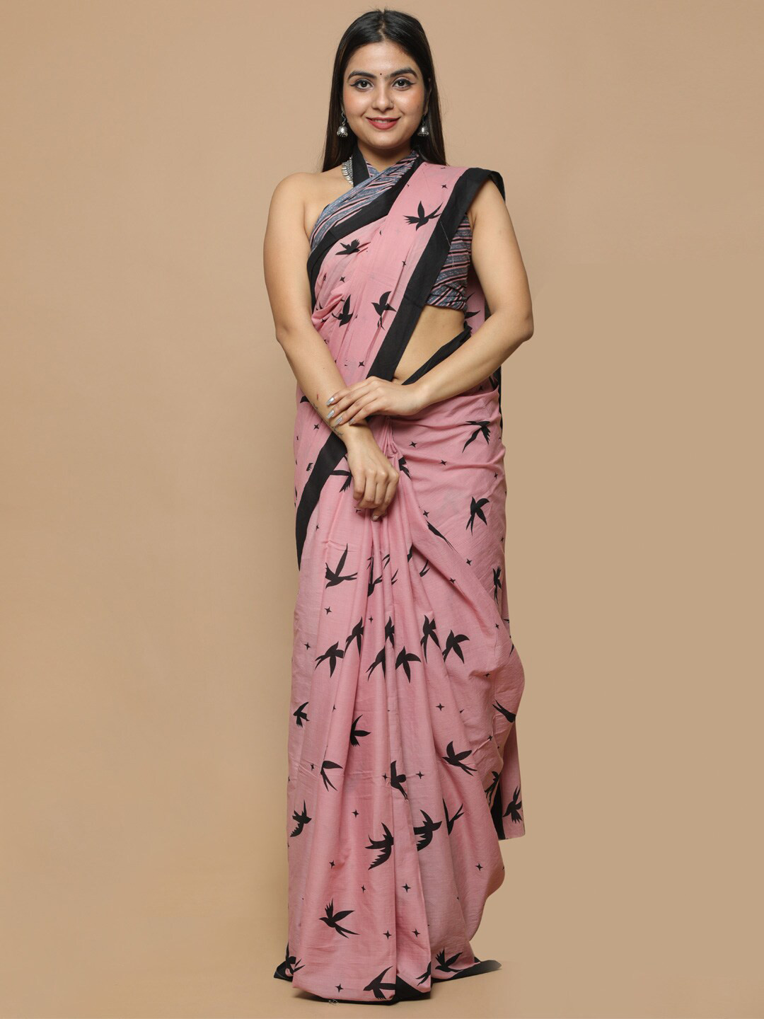 

BUTA BUTI Abstract Printed Pure Cotton Saree, Pink