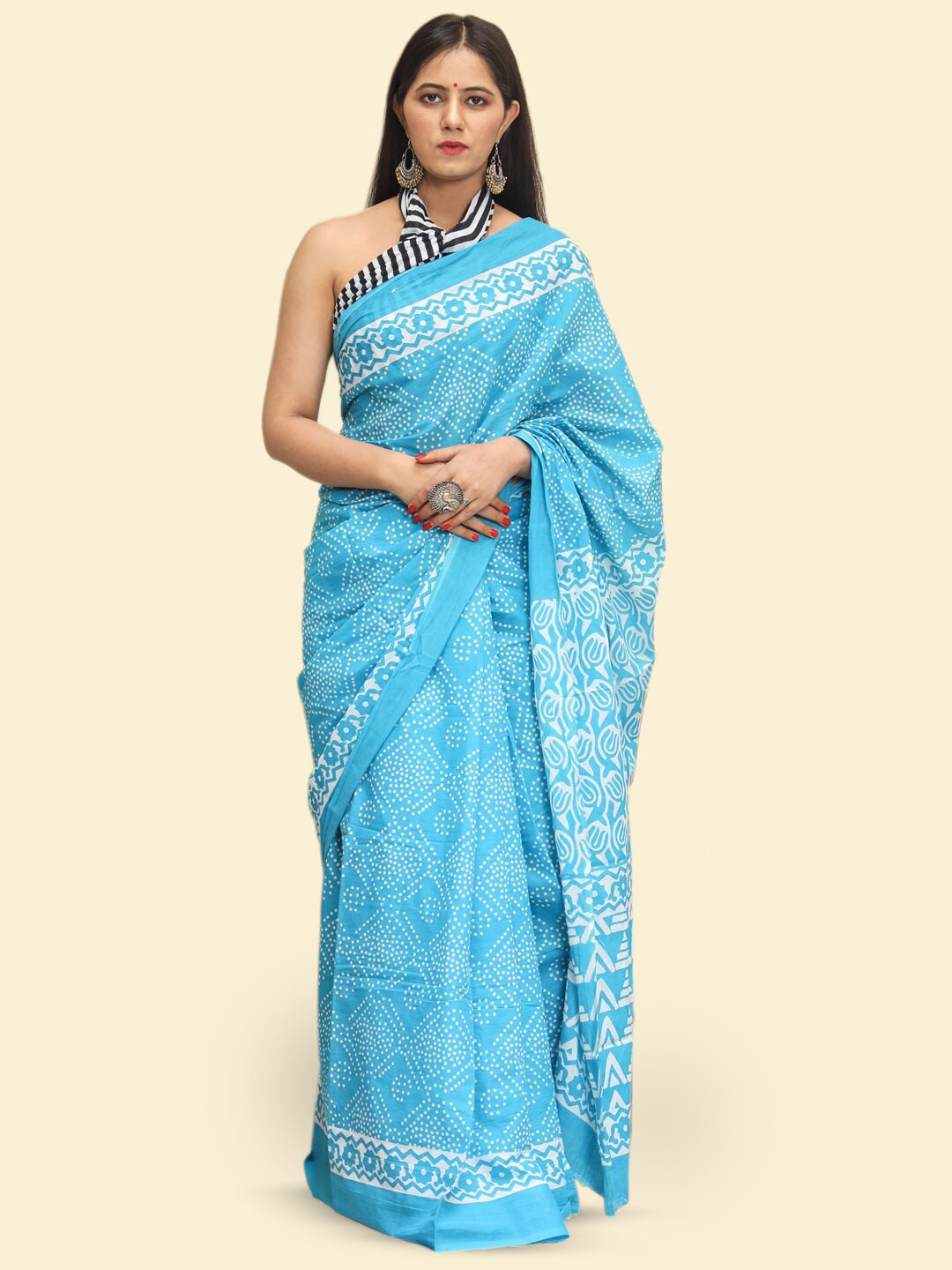 

BUTA BUTI Ethnic Motifs Printed Pure Cotton Saree, Blue