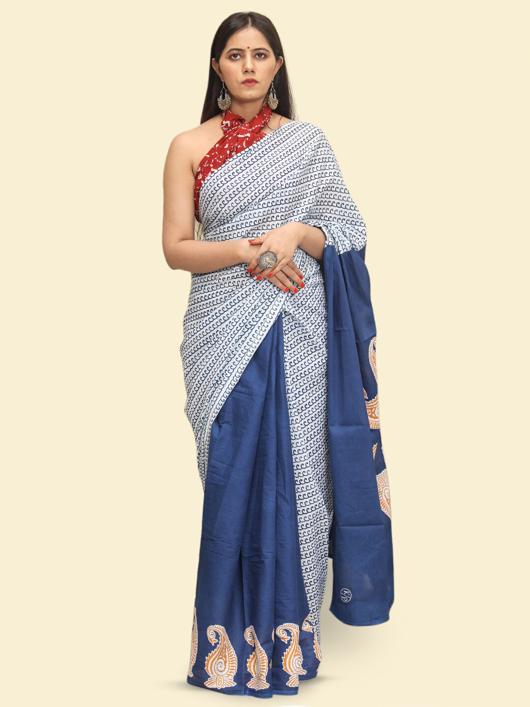 

BUTA BUTI Paisley Printed Pure Cotton Saree, Blue