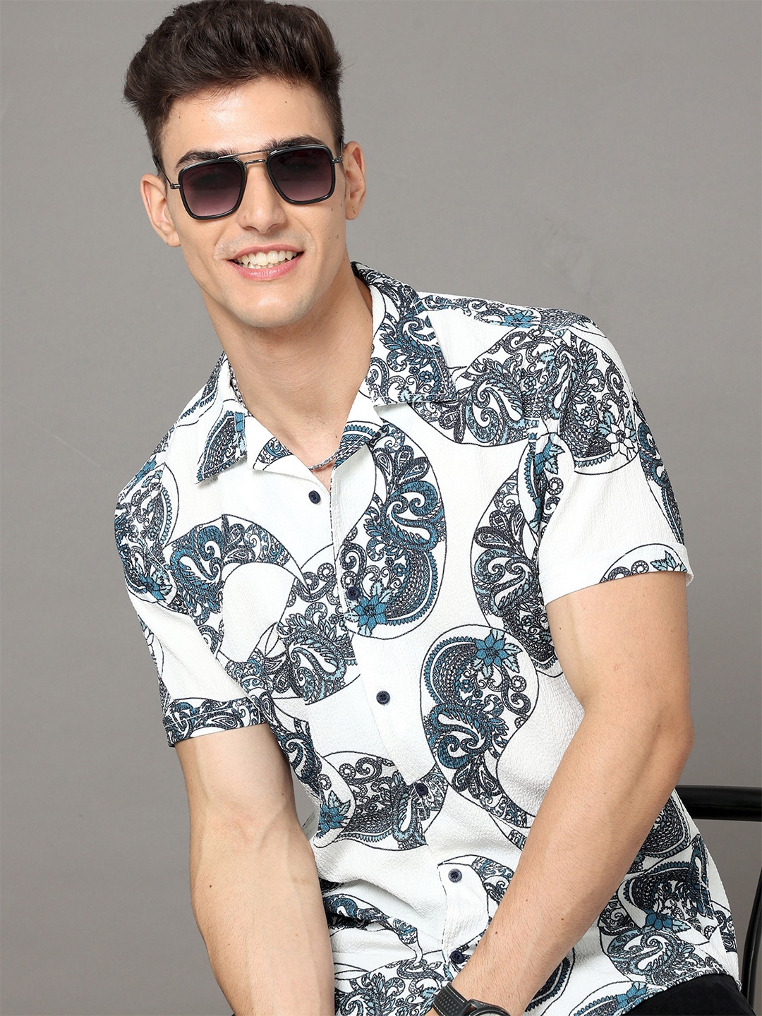 

HERE&NOW White Slim Fit Ethnic Motifs Opaque Printed Casual Shirt