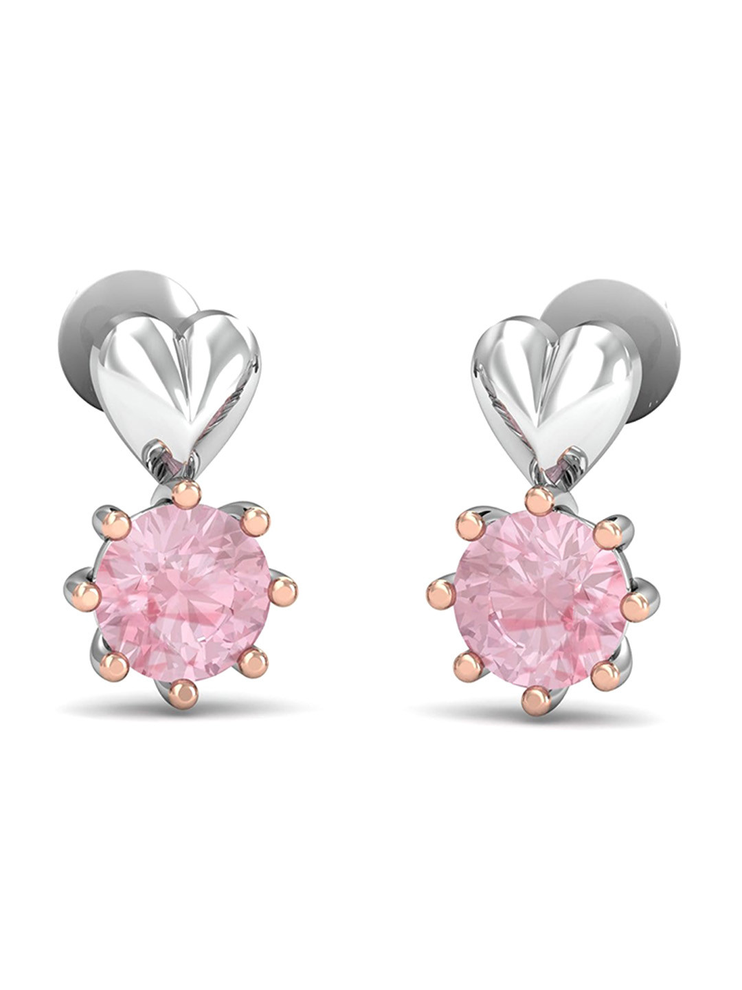 

KUBERBOX Rose Heart 18KT White Gold Quartz-Studded Earrings - 3.36 gm, Silver