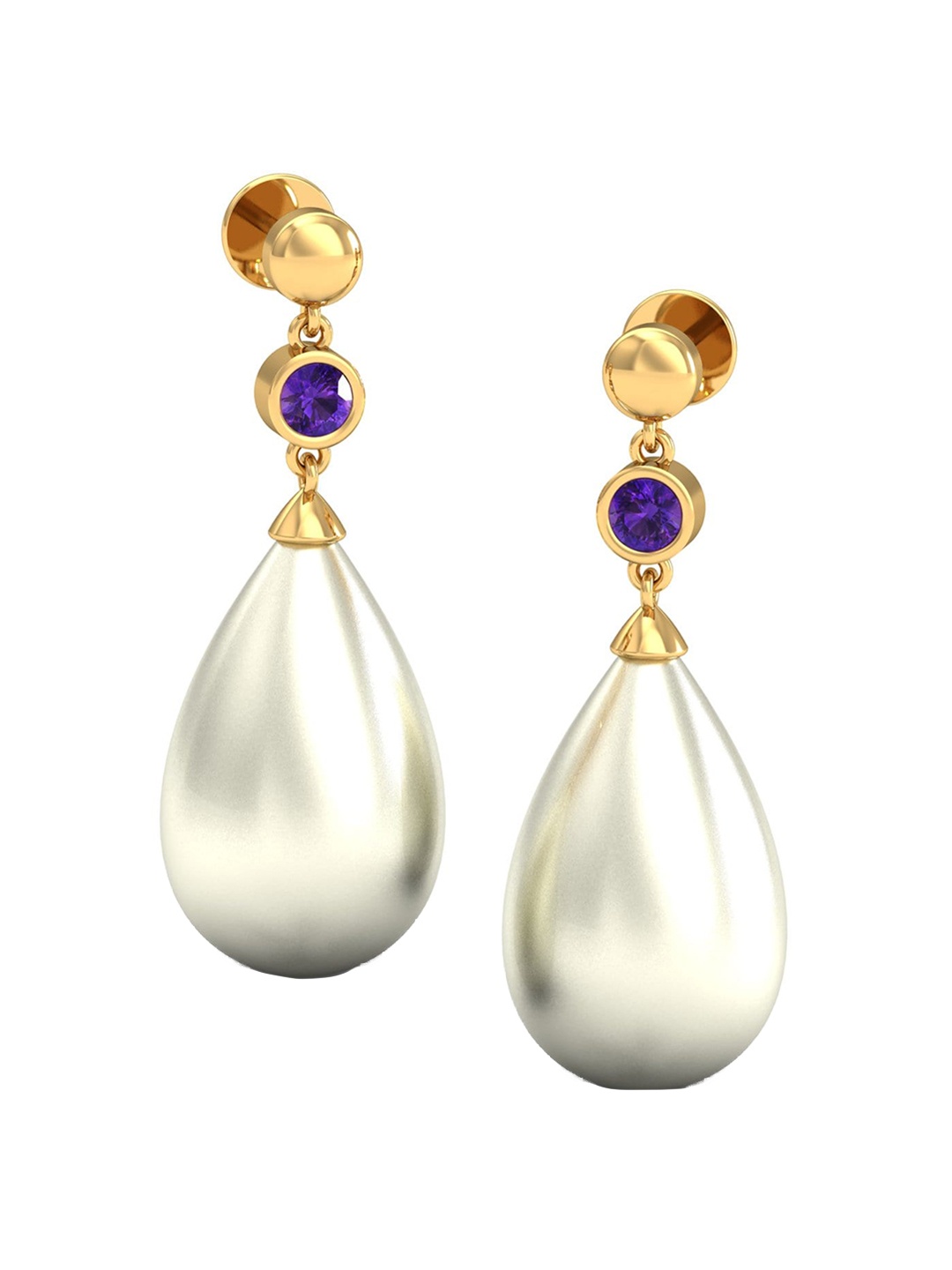 

KUBERBOX Epais 18KT Gold Pearl Amethyst Earrings 4.29 gm