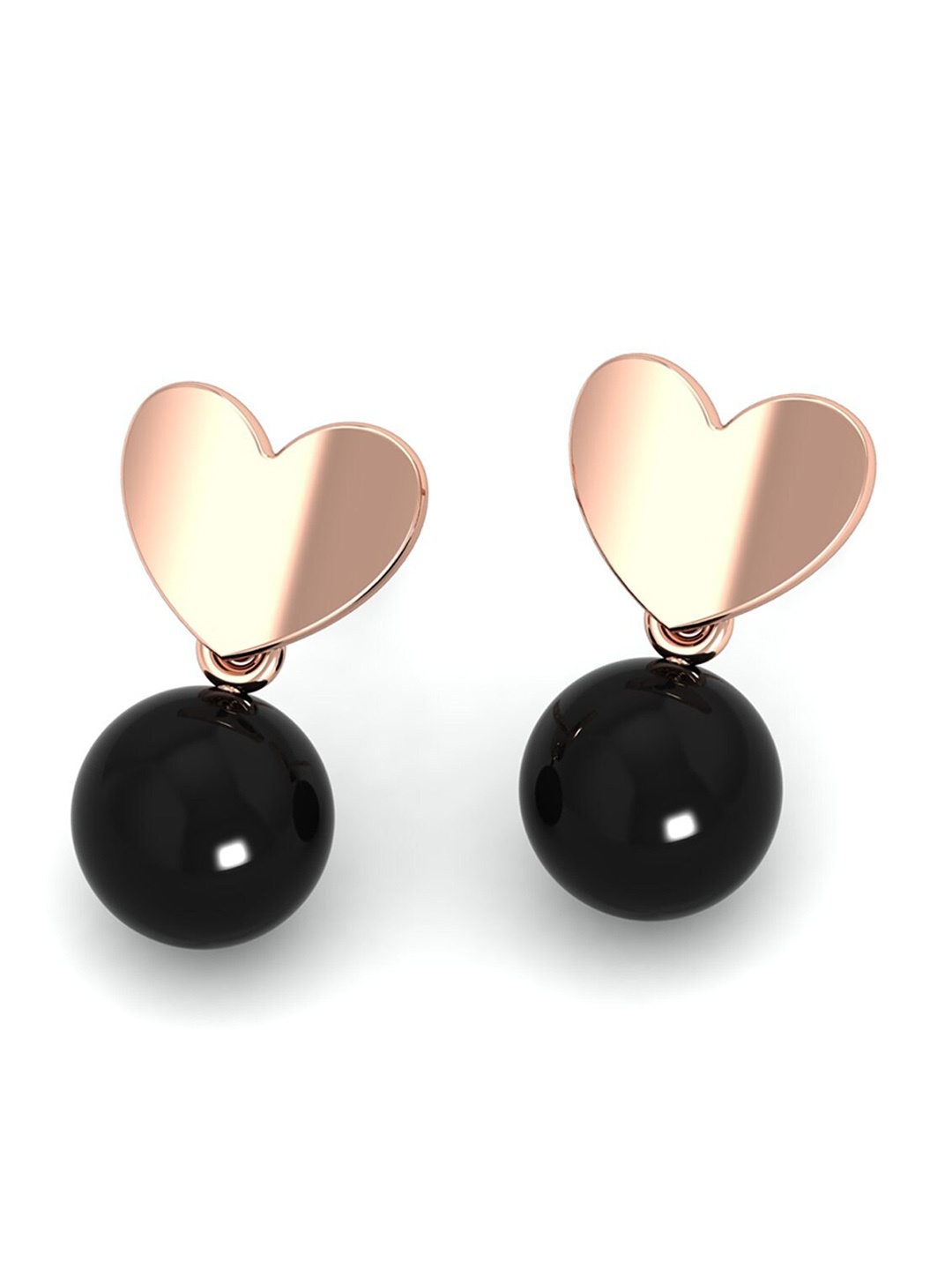 

KUBERBOX 18KT Rose Gold Onyx Heart Earrings 1.24 gm