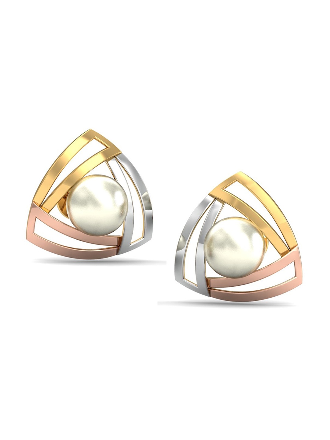 

KUBERBOX 18KT Gold Tri-tone Pearl Earrings - 2.46gm