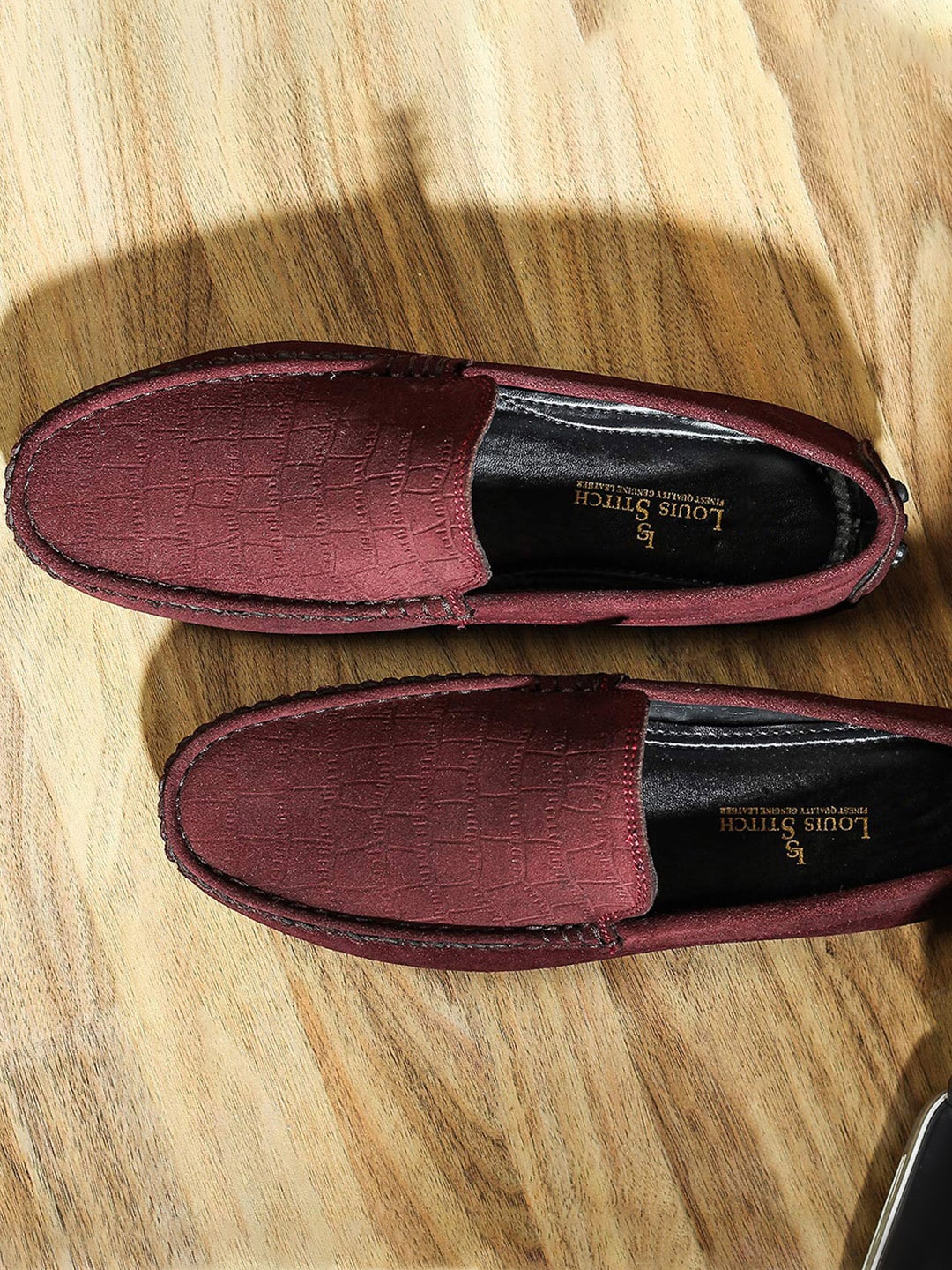 

LOUIS STITCH Men Rosewood Italian Suede Leather Handmade Driving Loafers, Burgundy