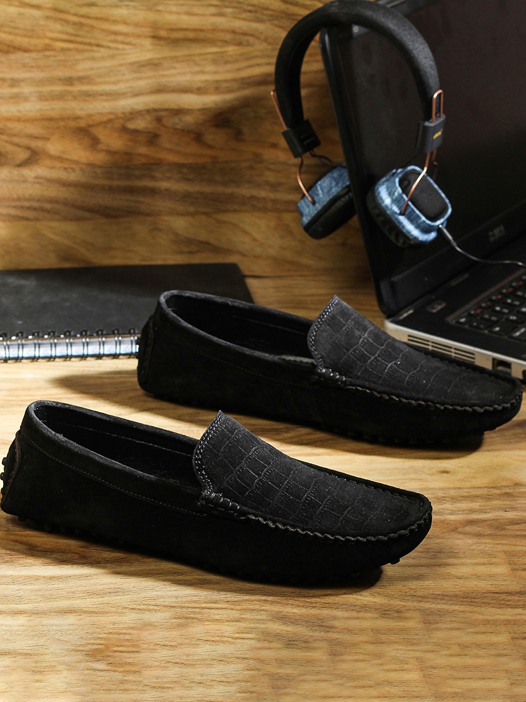 

Louis Stitch Men Obsidian Black Italian Suede Leather Handmade Driving Loafers