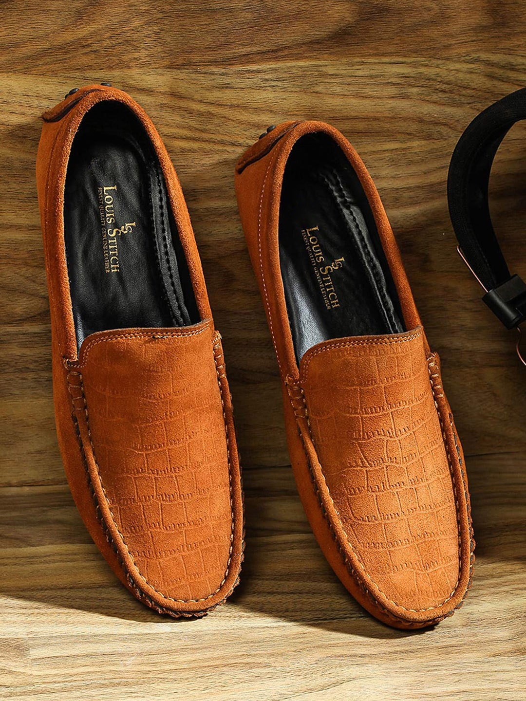 

Louis Stitch Men Russet Tan Italian Suede Leather Handmade Driving Loafers, Brown