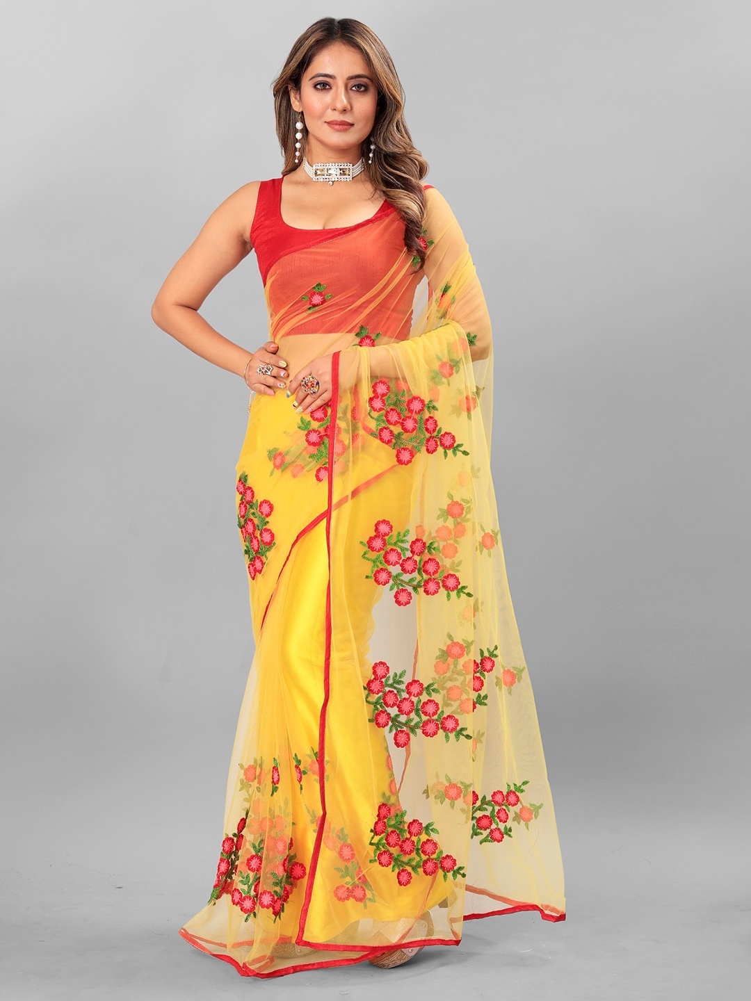 

APNISHA Floral Embroidered Saree, Yellow