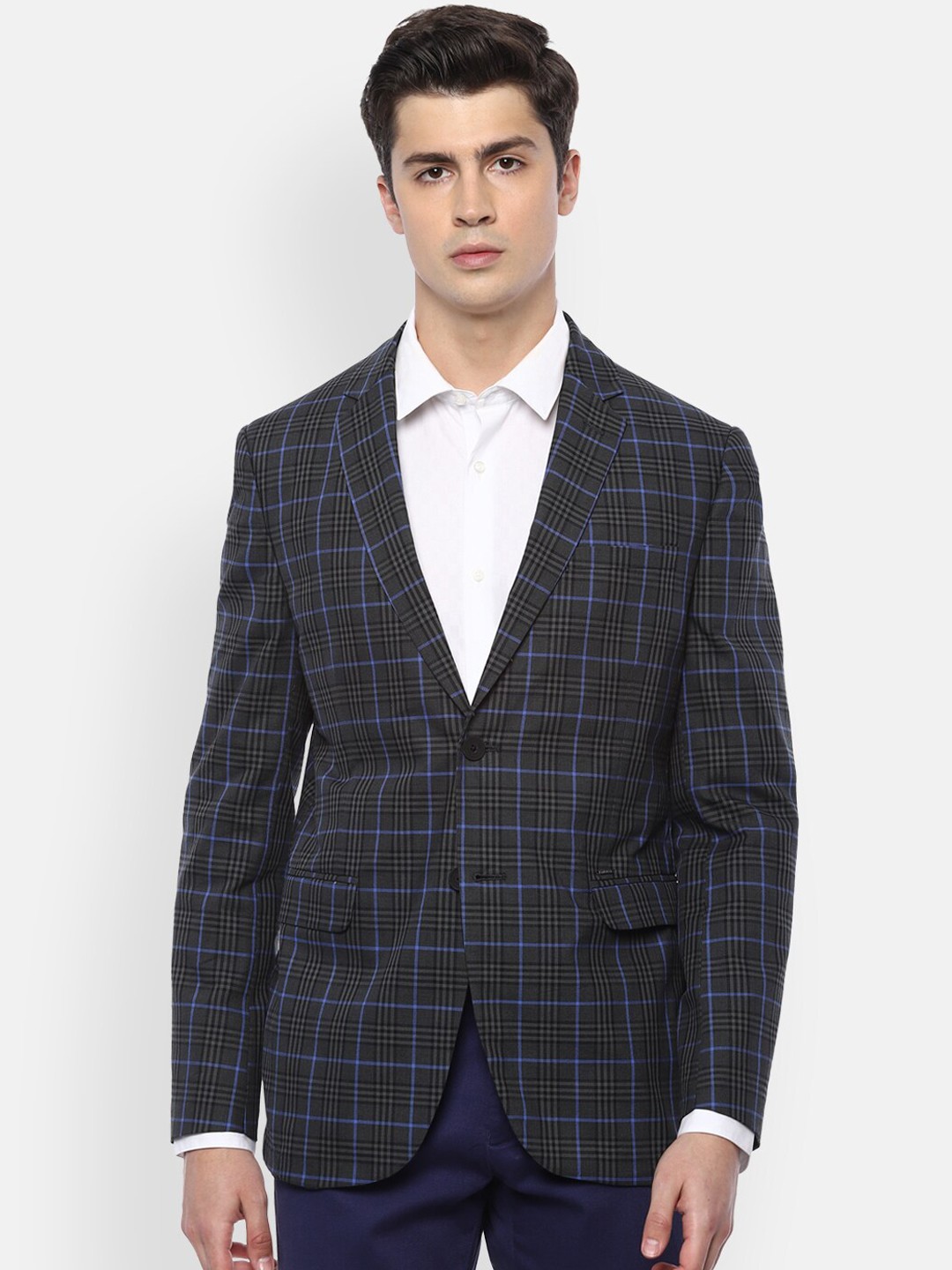 

Van Heusen Sport Checked Slim-Fit Single Breasted Cotton Formal Blazer, Grey