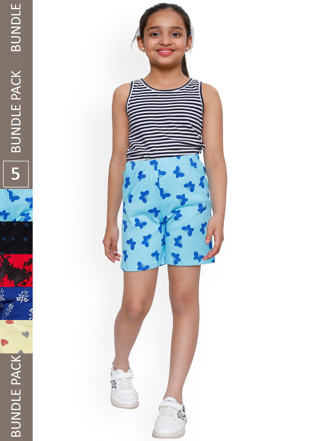

IndiWeaves Girls Pack Of 5 Printed High-Rise Cotton Shorts, Blue