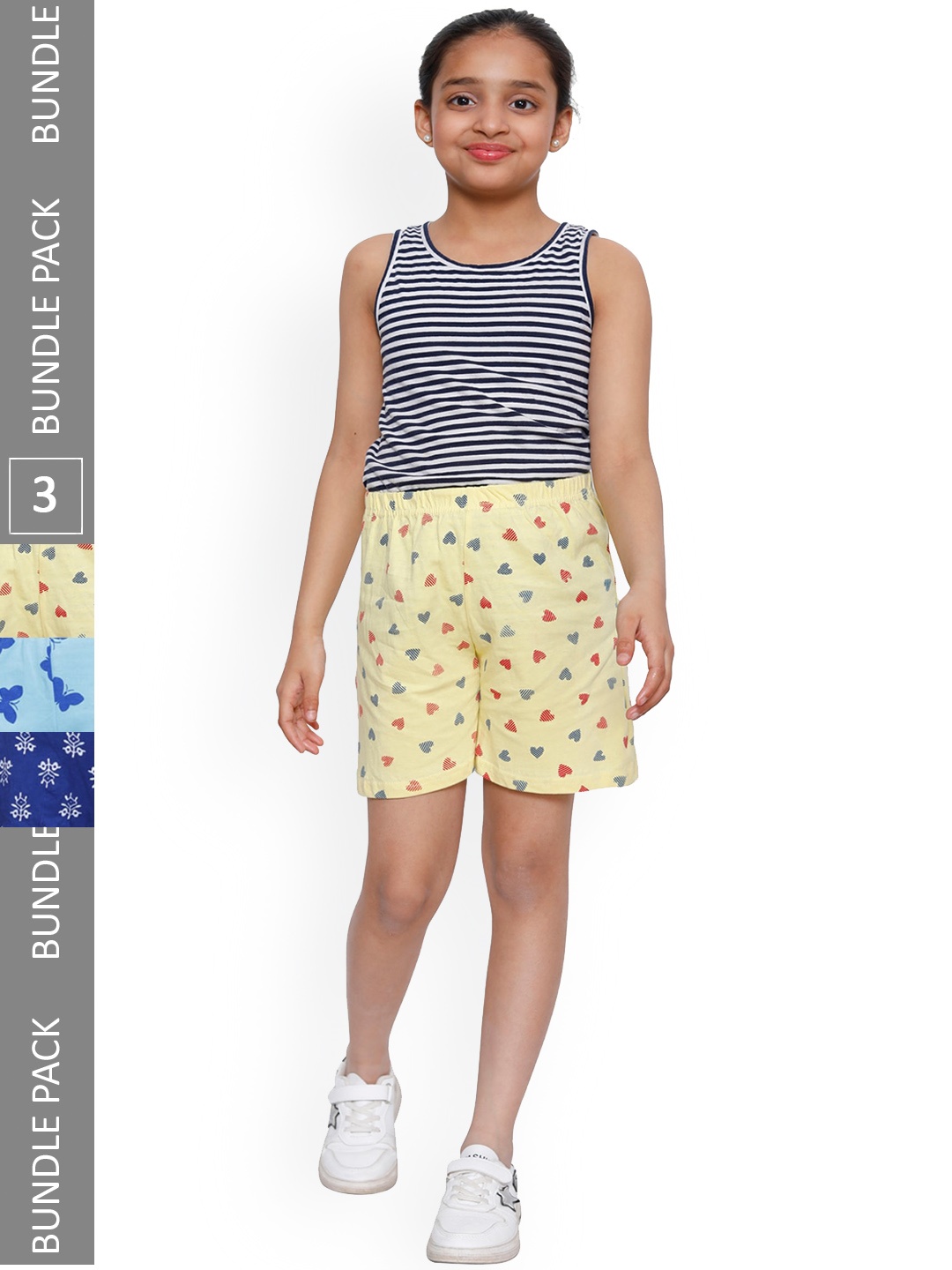 

IndiWeaves Girls Pack Of 3 Conversational Printed High-Rise Cotton Shorts, Yellow
