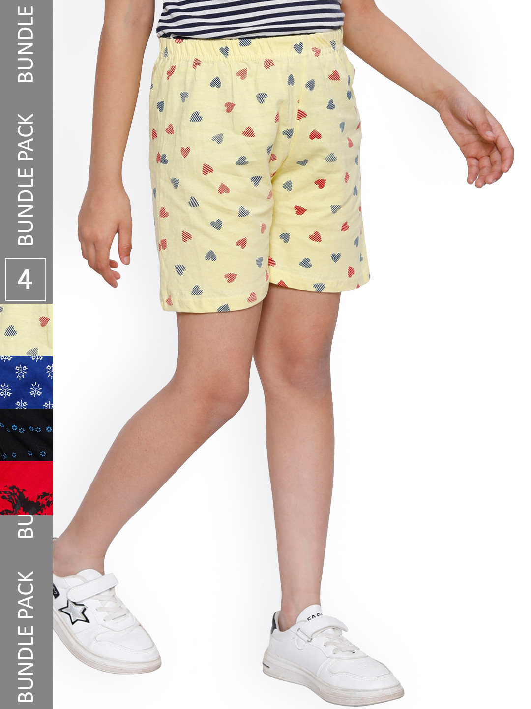 

IndiWeaves Girls Pack Of 4 Printed High-Rise Cotton Shorts, Yellow