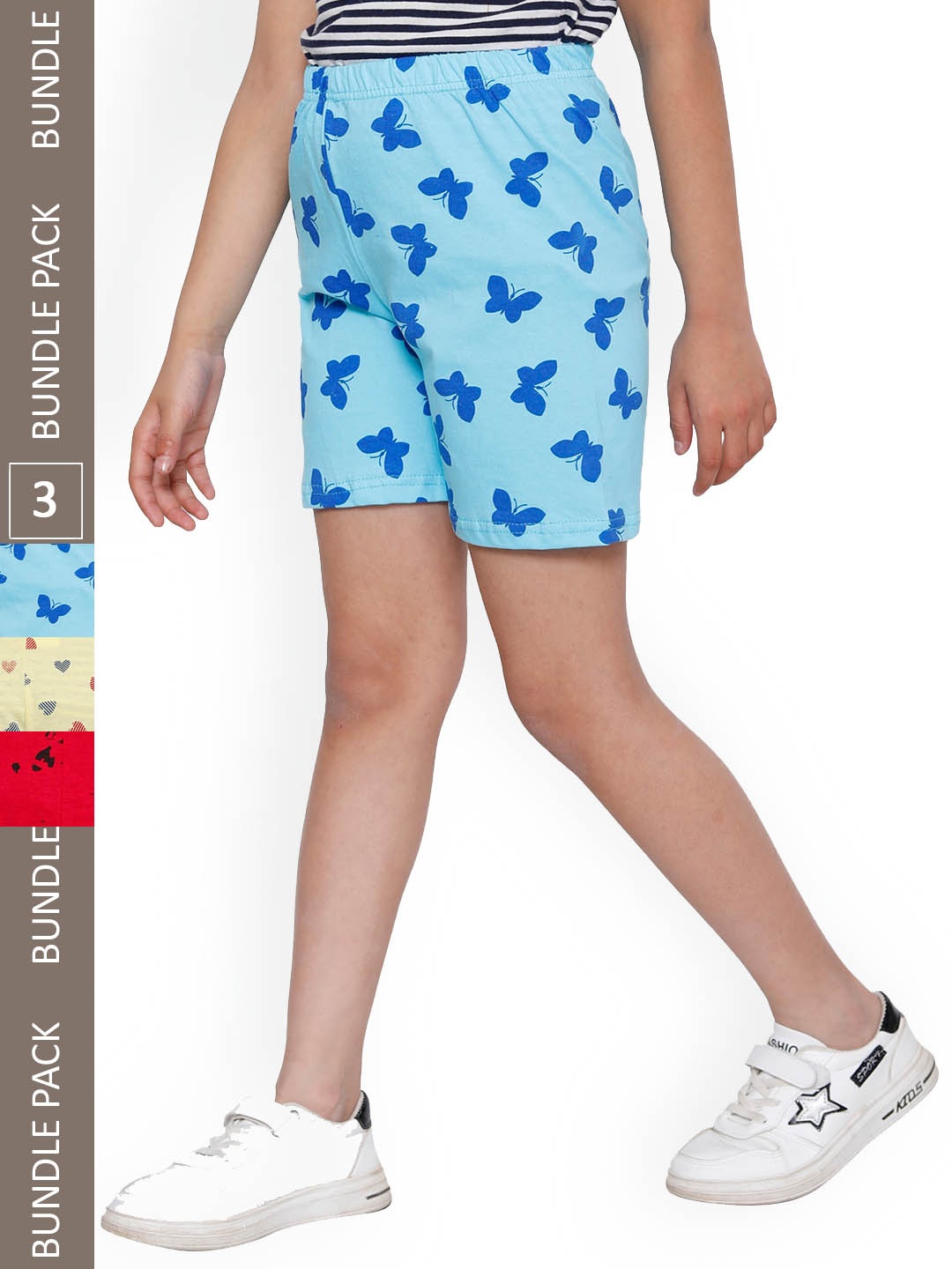 

IndiWeaves Girls Pack Of 3 Printed High-Rise Cotton Shorts, Blue