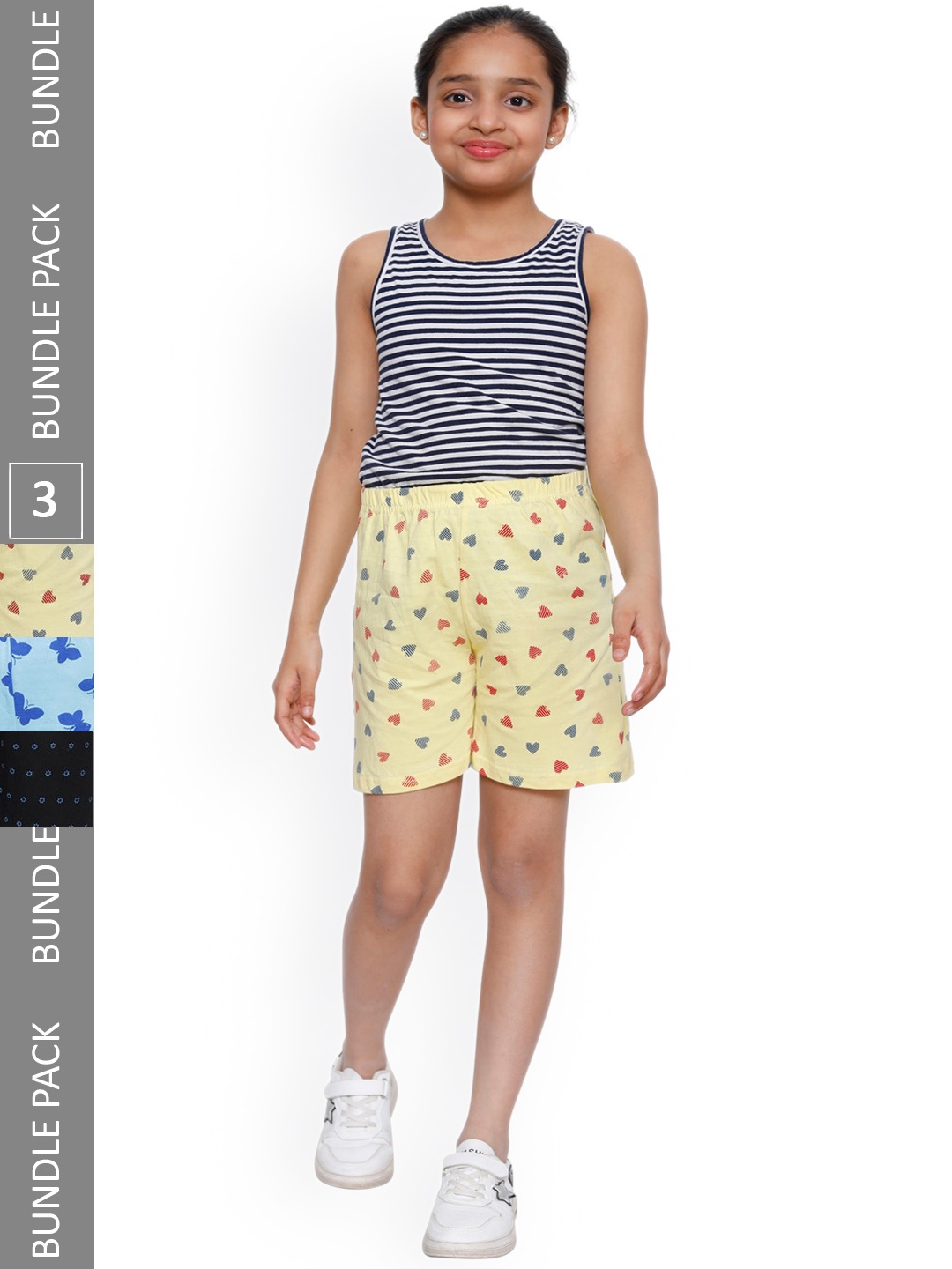 

IndiWeaves Girls Pack Of 3 Printed High-Rise Cotton Shorts, Yellow
