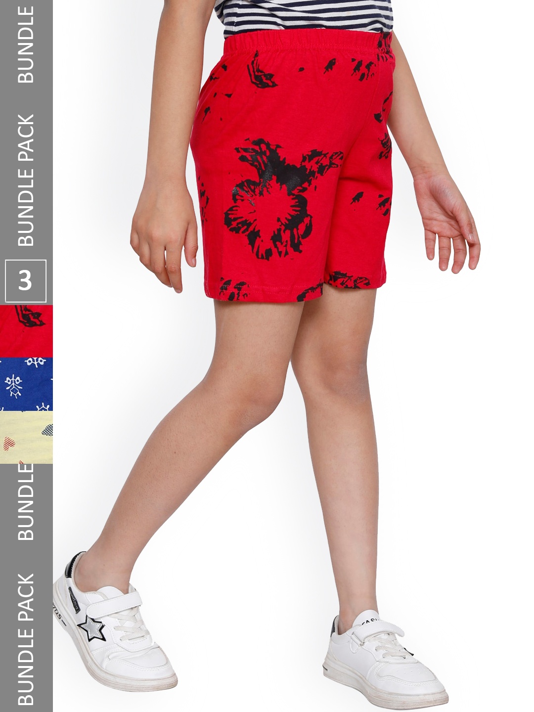 

IndiWeaves Girls Pack Of 3 Printed High-Rise Cotton Shorts, Red