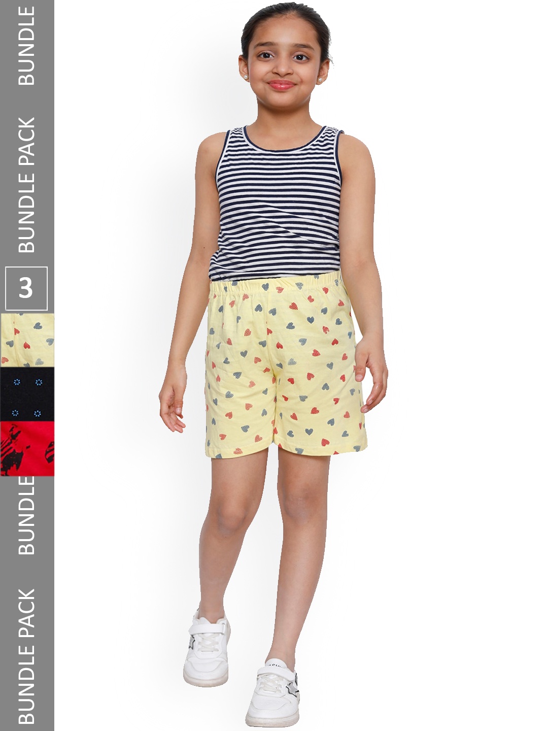

IndiWeaves Girls Pack Of 3 Printed High-Rise Cotton Shorts, Yellow