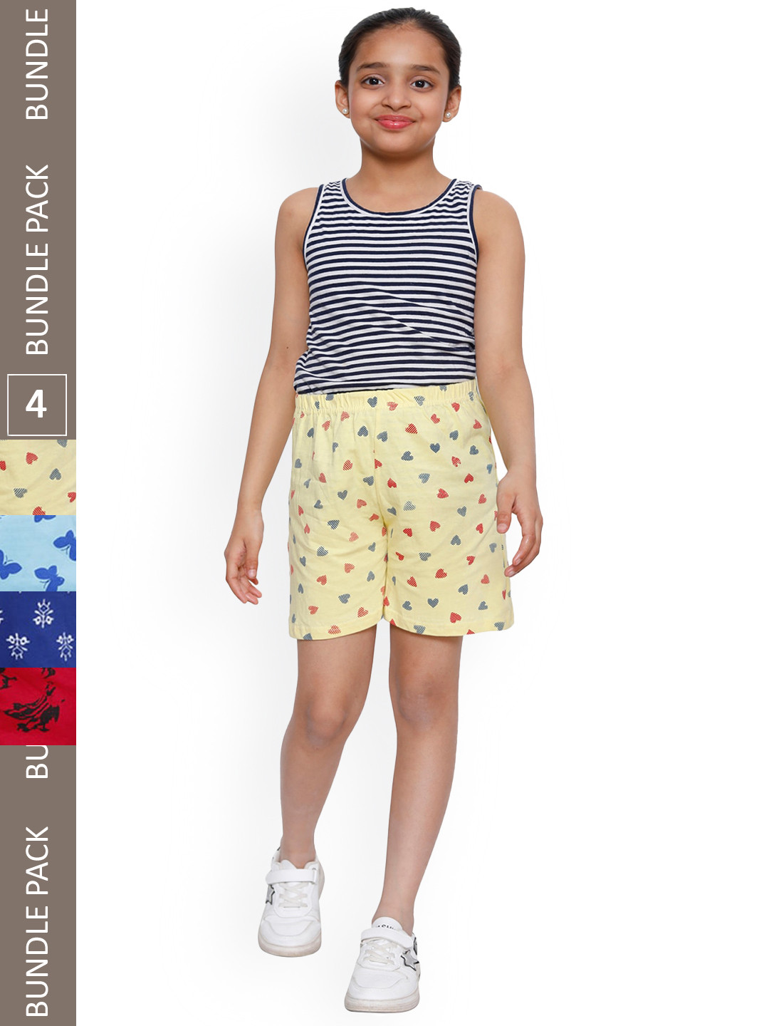 

IndiWeaves Girls Pack Of 4 Conversational Printed High-Rise Cotton Shorts, Yellow