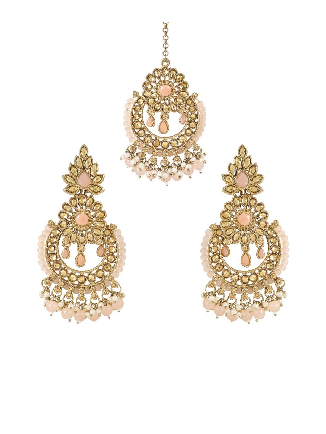 

I Jewels Gold-Plated Kundan-Studded & Beaded Jewellery Set
