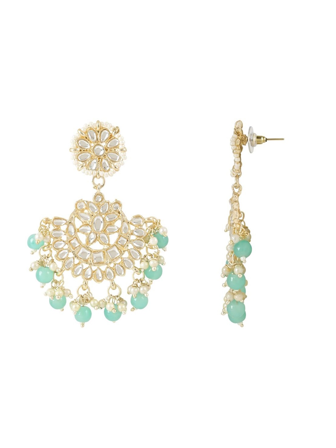 

I Jewels Gold-Plated Kundan-Studded & Beaded Earrings & Maang Tika
