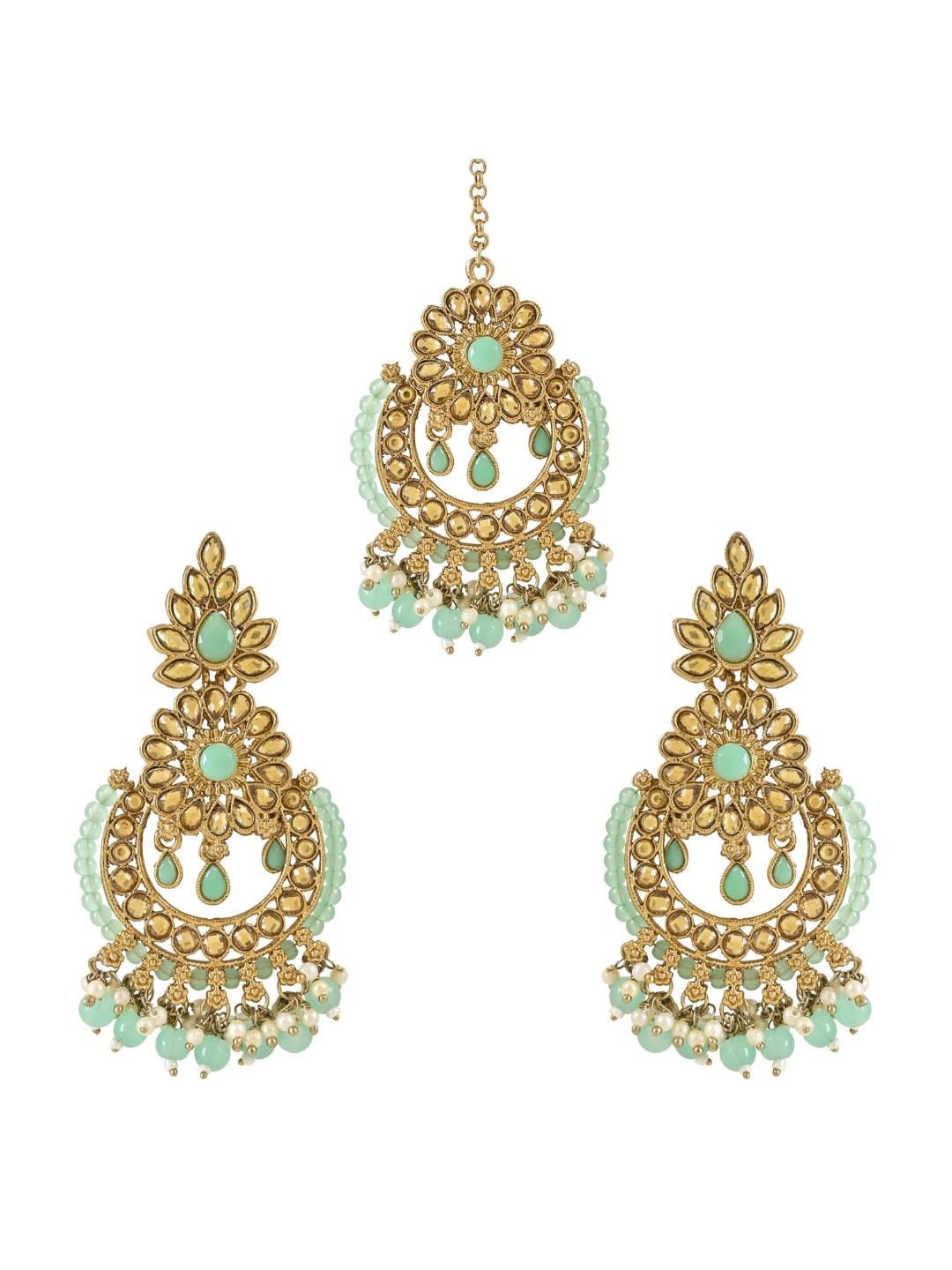 

I Jewels Gold-Plated Kundan Studded & Beaded Jewellery Set