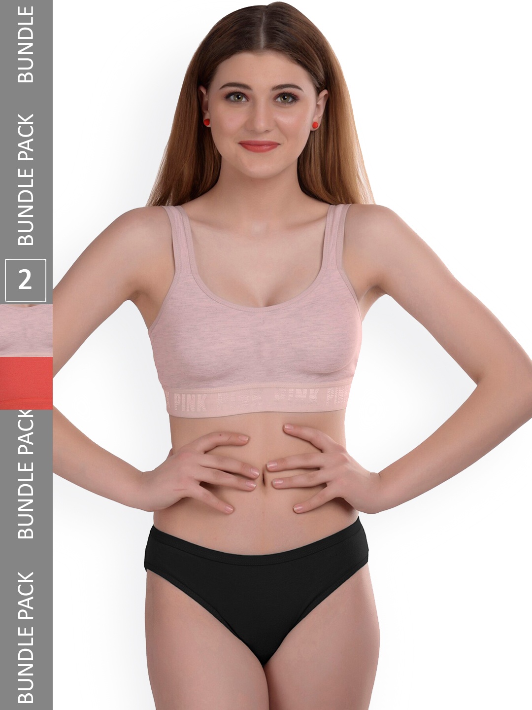 

AROUSY Pack of 2 Non-Wired Cotton Lingerie Set Gayla Set_Orange,Brown_36