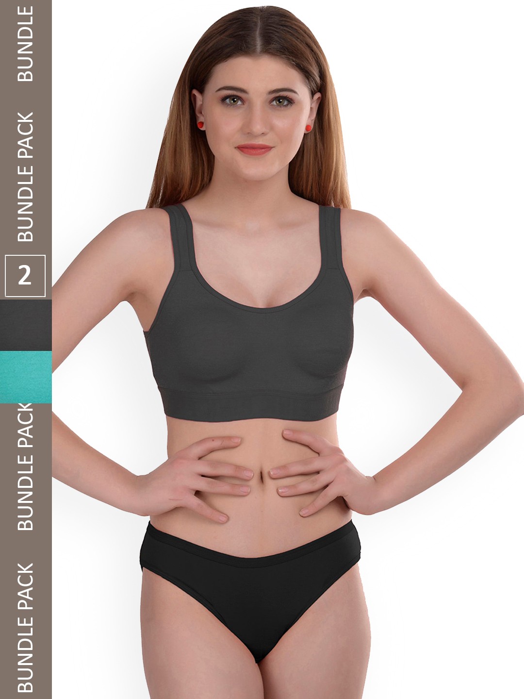 

AROUSY Pack of 2 Non-Wired Cotton Lingerie Set Gayla Set_Grey,Blue_40