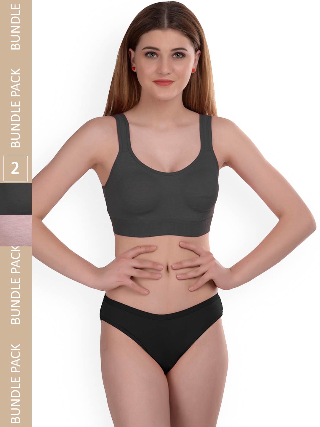 

AROUSY Pack of 2 Non Padded Lingerie Set Gayla Set_Grey,Brown_38