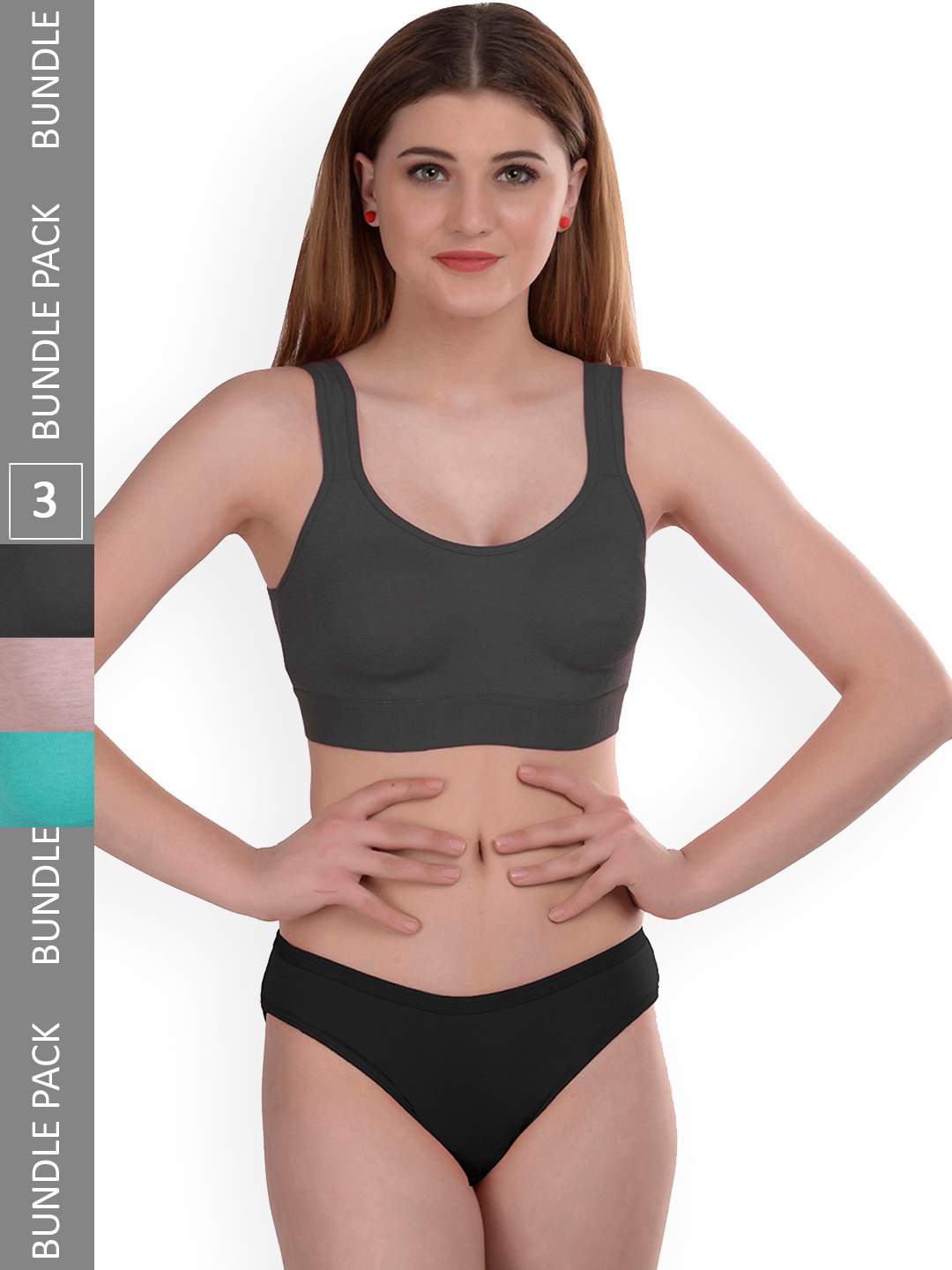 

AROUSY Pack of 3 Lingerie Set, Black