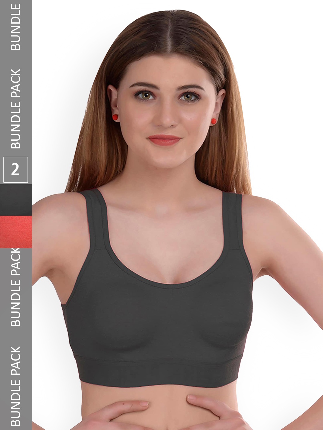 

AROUSY Pack of 2 Non Padded Lingerie Set Gayla Set_Orange,Black_36, Grey