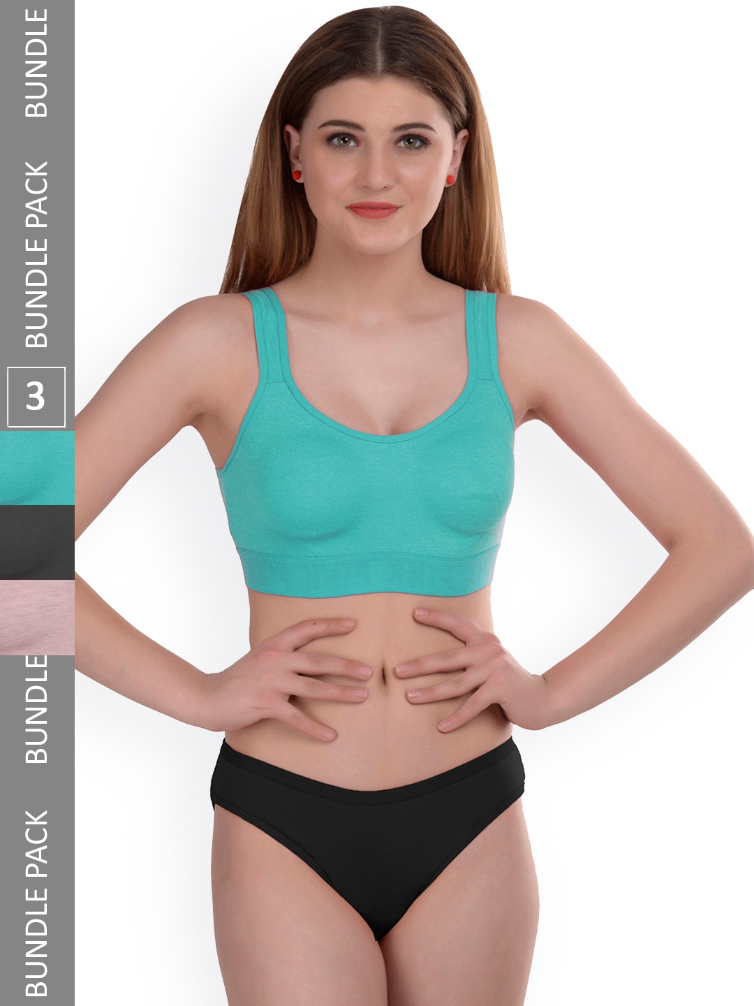 

AROUSY Pack Of 3 Cotton Lingerie Set Gayla Set_Black,Blue,Brown_38