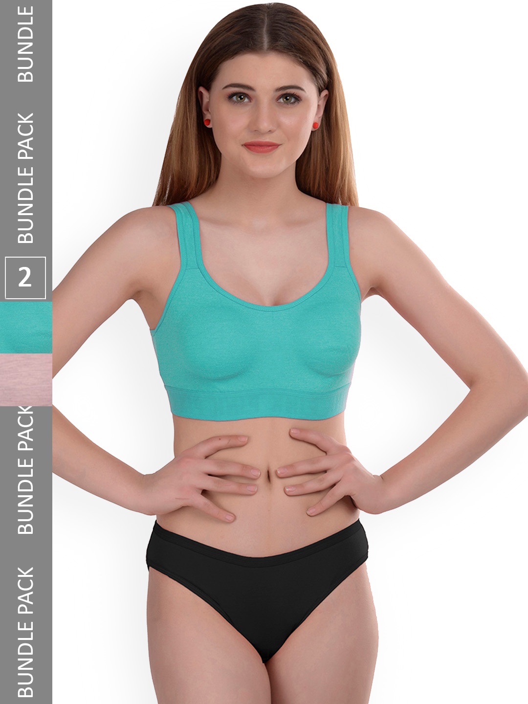 AROUSY Pack Of 2 Cotton Lingerie Set Gayla Set_Blue,Brown_34, Turquoise blue