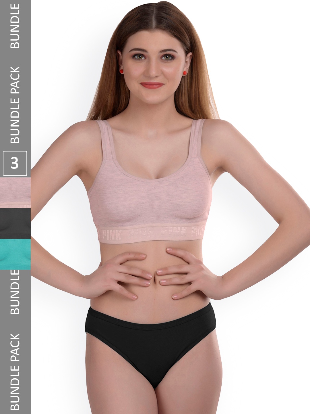

AROUSY Pack Of 3 Lingerie Set Gayla Set_Grey,Blue,Brown_30, Pink