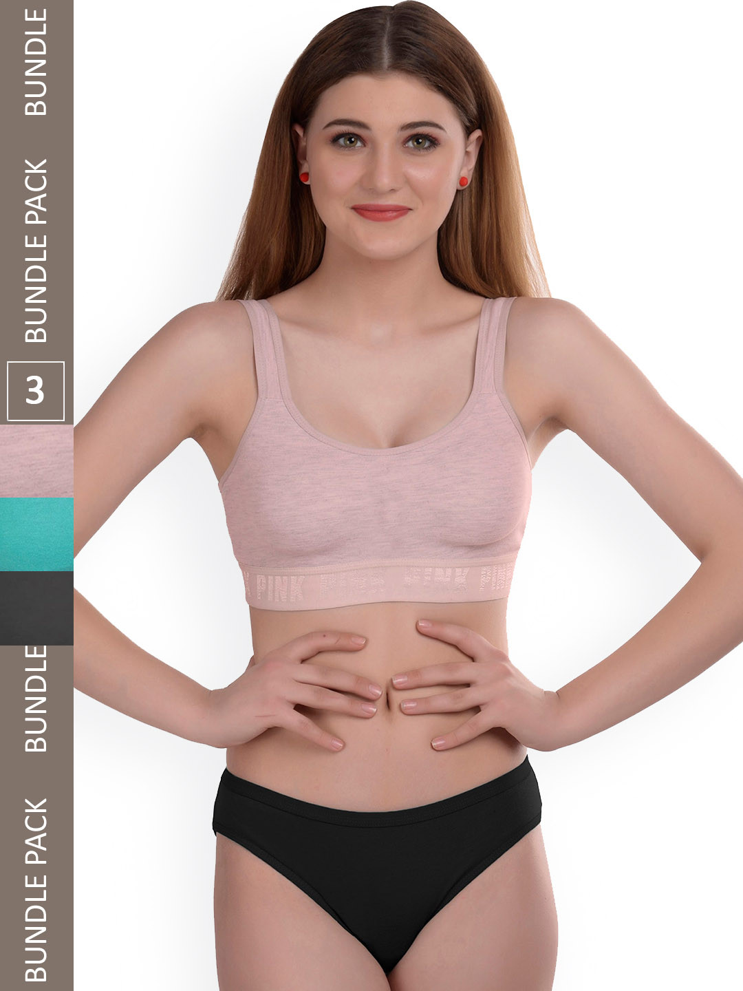 

AROUSY Pack of 3 Cotton Lingerie Set Gayla Set_Black,Blue,Brown_30