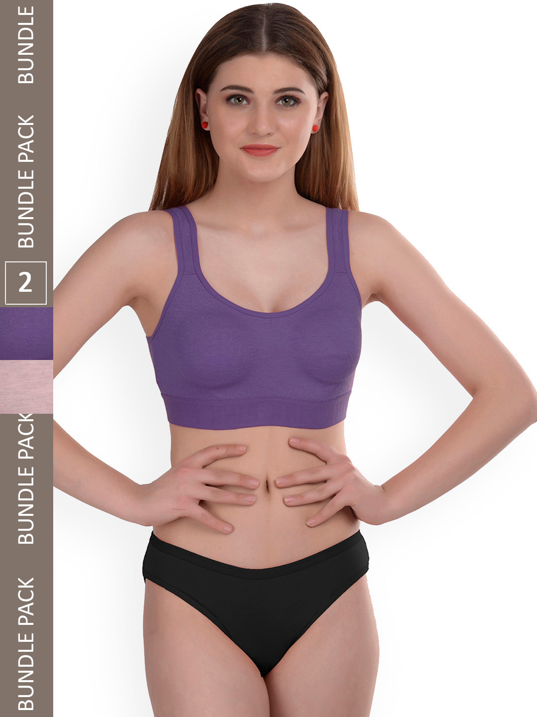 

AROUSY Pack Of 2 Non-Wired Non Padded Cotton Lingerie Set Gayla Set_Purple,Brown_38