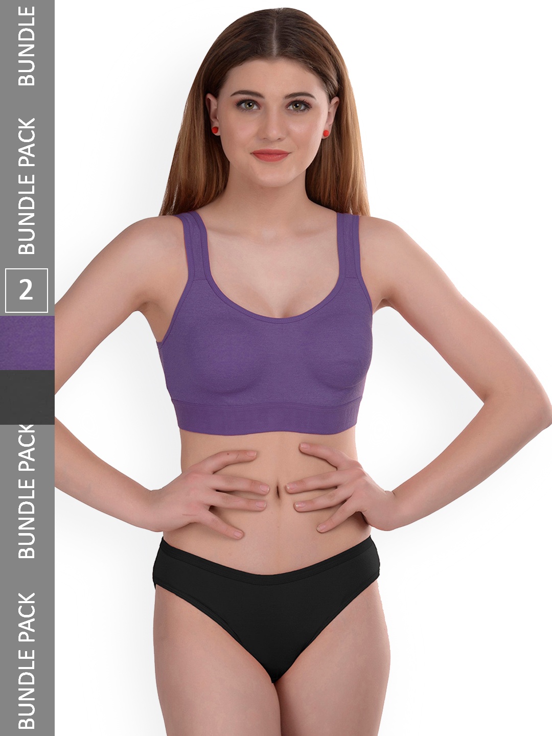 

AROUSY Pack Of 2 Non Padded Cotton Lingerie Set Gayla Set_Purple,Black_32