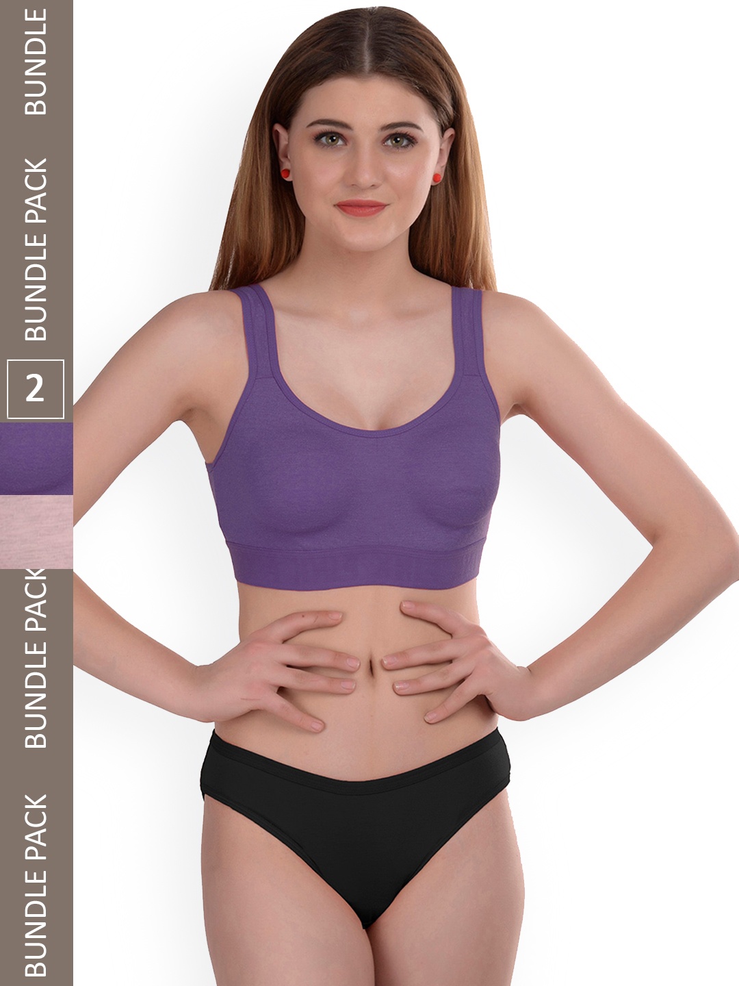 

AROUSY Pack of 2 Non-Wired Cotton Lingerie Set Gayla Set_Purple,Brown_34