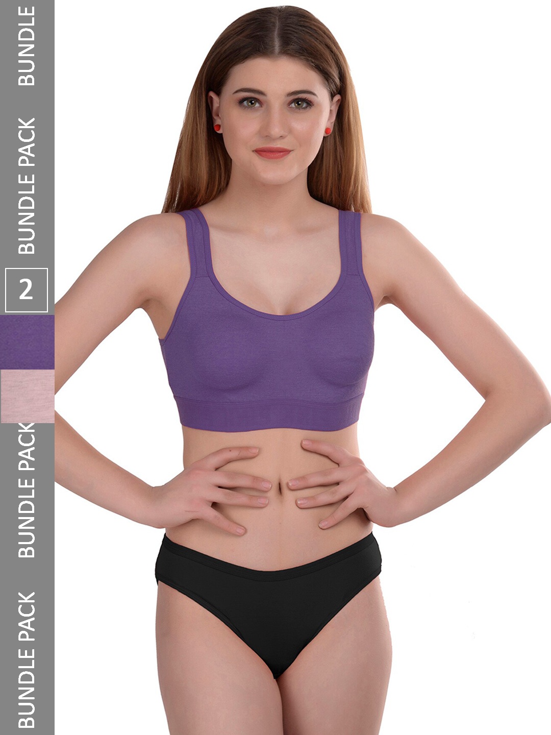 

AROUSY Pack of 2 Non Padded Cotton Lingerie Set Gayla Set_Purple,Brown_30