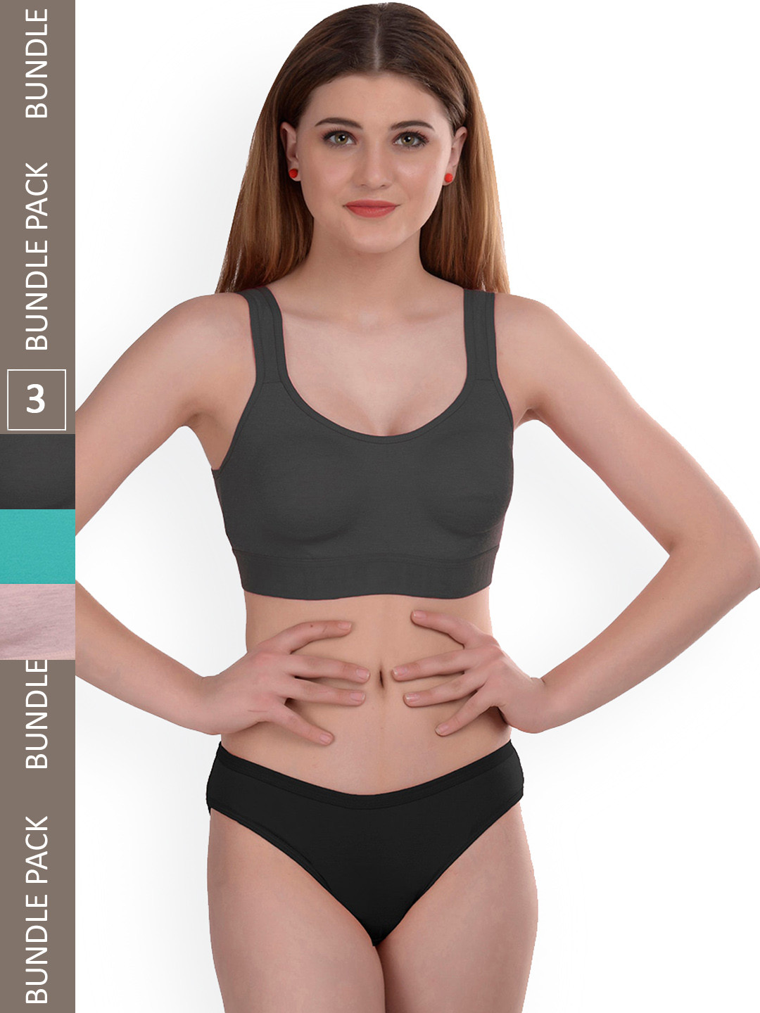 

AROUSY Pack Of 3 Cotton Lingerie Set Gayla Set_Black,Blue,Brown_40