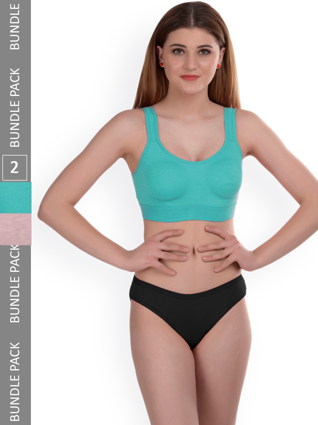 

AROUSY Pack of 2 Non-Wired Cotton Lingerie Set Gayla Set_Blue,Brown_40, Turquoise blue