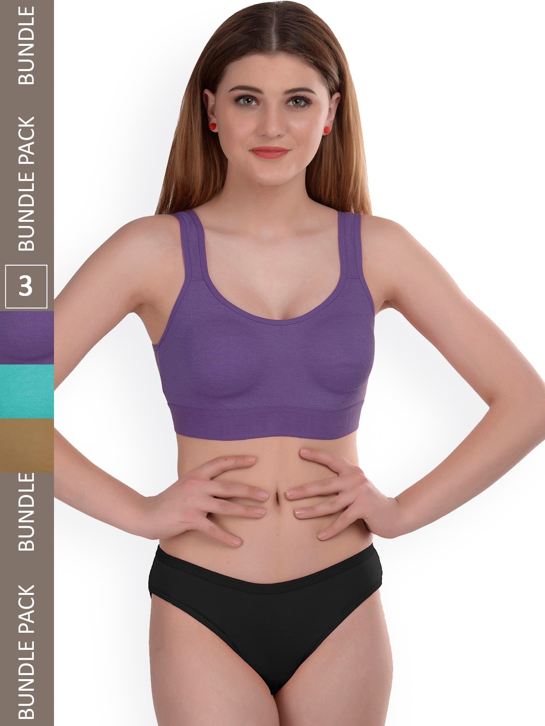 

AROUSY Pack Of 3 Cotton Lingerie Set Gayla Set_Purple,Blue,Brown_38