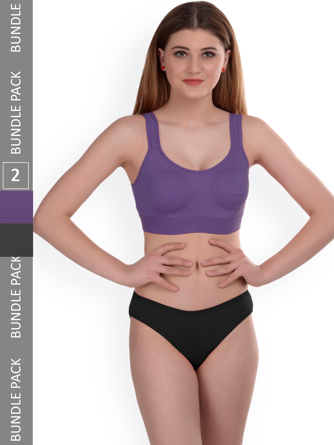 AROUSY Pack of 2 Cotton Lingerie Set Gayla Set_Grey,Purple_34